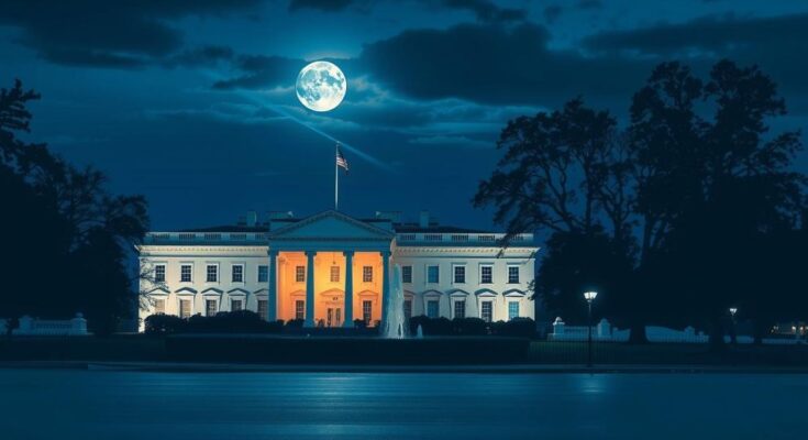 Kota Washington yang menggambarkan Gedung Putih dengan latar belakang malam yang sunyi