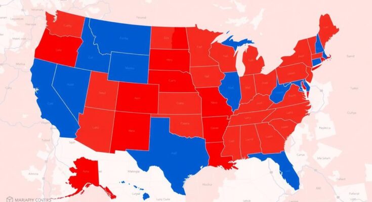 A colourful political map of the USA highlighting counties with strong party loyalty, using vibrant hues to show divisions.