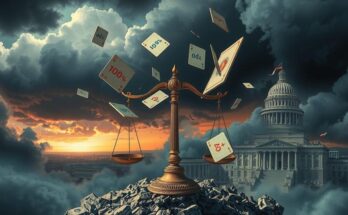A conceptual depiction of political betting odds on presidency with symbolic objects and a dramatic colour scheme.