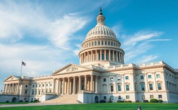 Un bâtiment du Capitole symbolisant la politique à Washington D.C. sous un ciel bleu.