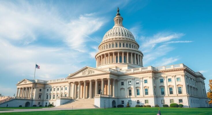 Un bâtiment du Capitole symbolisant la politique à Washington D.C. sous un ciel bleu.