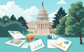 A symbolic representation of interest rate discussions, featuring a stylised Capitol Hill with economic charts and graphs in subdued colours.