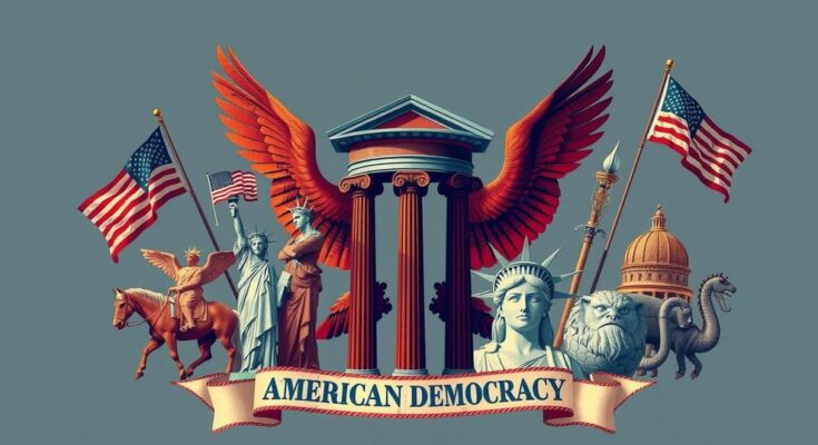 Gambaran dinamika politik di AS, representasi konstitusi, kekuatan lembaga, multikulturalisme dalam demokrasi.