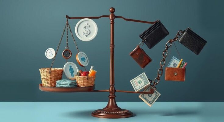 A conceptual illustration depicting contrasting symbols of economic support and cuts, focusing on safety net imagery.