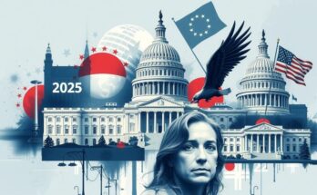 Символичен колаж на политически динамики от Вашингтон за 2025.