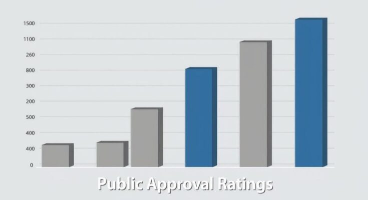 Grafis dengan grafik rendahnya persetujuan publik terhadap kebijakan pemerintah dan pandangan umum