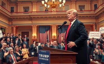 Конгресс США, Трамп выступает, республиканцы аплодируют, демоакраты протестуют
