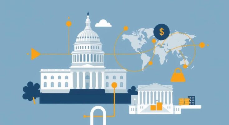 Un'illustrazione simbolica del collage di eventi politici con il Congresso e meeting diplomatici