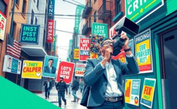 Un candidat politique pratique une campagne dynamique avec des vidéos engageantes en milieu urbain.