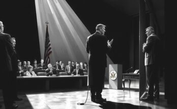 Échange intense sur des thèmes politiques et juridiques, mettant l'accent sur la tension sans figures humaines.