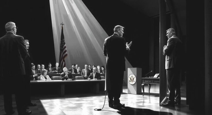 Échange intense sur des thèmes politiques et juridiques, mettant l'accent sur la tension sans figures humaines.