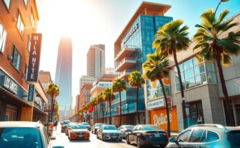 O zi însorită în Los Angeles, oameni lucrând la birouri pentru o nouă platformă online, reflectând emoțiile din mediul digital.