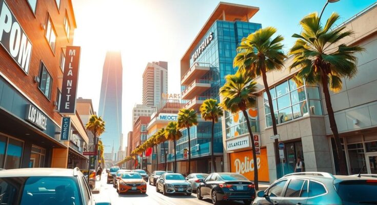 O zi însorită în Los Angeles, oameni lucrând la birouri pentru o nouă platformă online, reflectând emoțiile din mediul digital.