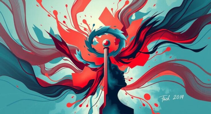 Politically charged scene depicting central bank dynamics with abstract visual elements symbolizing authority and influence.