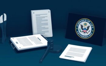 Senate vote preparation with documents and government-related items on a desk, in a professional setting.