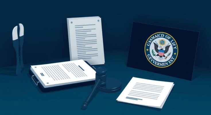 Senate vote preparation with documents and government-related items on a desk, in a professional setting.