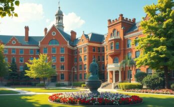 Imagine a Harvard University campus, showcasing its iconic buildings with lush greenery under a clear blue sky.