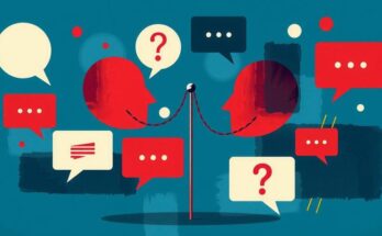 Rappresentazione astratta di una conversazione politica in un contesto di dibattito tra leader.