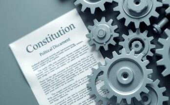Gears and a legal document symbolize political maneuvering and the complexities of constitutional amendments.