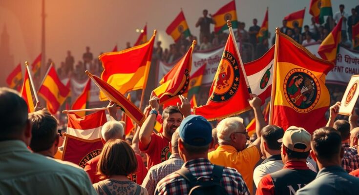 Собрание сторонников в поддержку политиков-освобожденных, флаги и знамёна