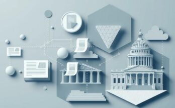 A graphically rich representation of a complex legislative process with abstract shapes and muted colour tones.