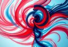 Illustrazione astratta che rappresenta la diversità politica negli Stati Uniti con tonalità blu e rosse.