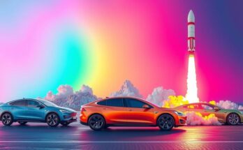 Только электромобили и космические корабли на фоне ярких градиентов