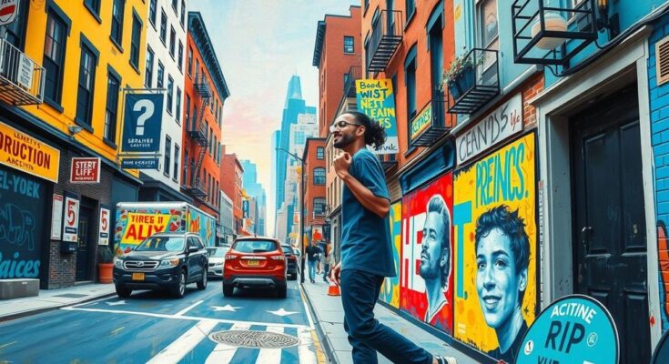 Représentation artistique d'un activistisme dynamique pour le changement social à New York.