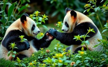 Due panda giocherelloni in un giardino lussureggiante, simbolo di ideologia e diplomazia tra le nazioni