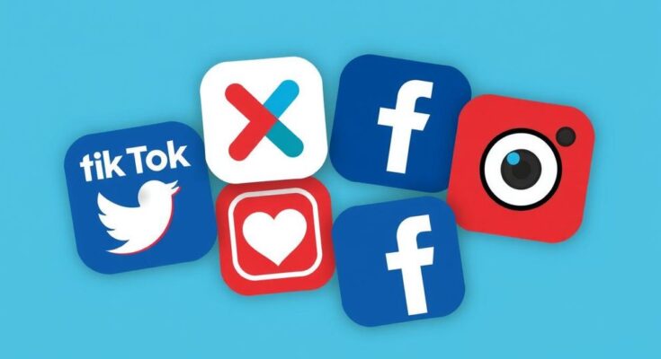 Grafik tentang cara orang Amerika menavigasi politik di media sosial seperti TikTok, X, Facebook, dan Instagram.