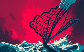 A graphically illustrated safety net being cut, symbolizing financial challenges faced by citizens under political decisions.
