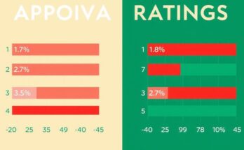 Grafico illustrativo delle approvazioni e disapprovazioni presidenziali con colori che mostrano le variazioni.