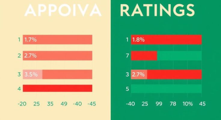 Grafico illustrativo delle approvazioni e disapprovazioni presidenziali con colori che mostrano le variazioni.