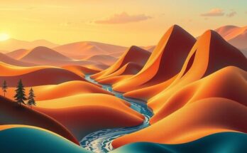 Peisaj abstract ilustrand armonie intre diverse perspective politice, cu nuante calde si elemente de natura.
