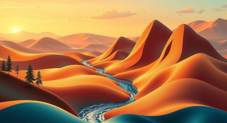 Peisaj abstract ilustrand armonie intre diverse perspective politice, cu nuante calde si elemente de natura.