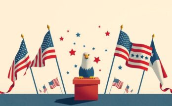 Графика на тему новой политики и выборов в США с символикой партии и опросами общин.