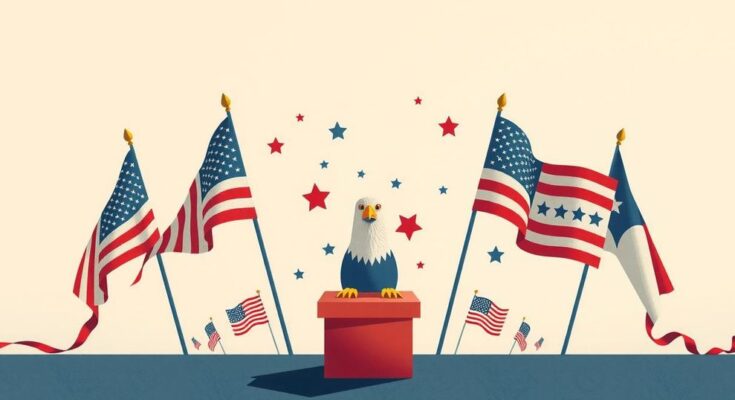 Графика на тему новой политики и выборов в США с символикой партии и опросами общин.
