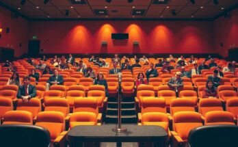 Un auditorio affollato e un microfono al centro, simboli di dialogo e innovazione politica.
