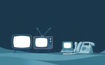 Un paysage métaphorique représentant des tensions politiques, symbolisé par des chaînes de télévision et des téléphones.