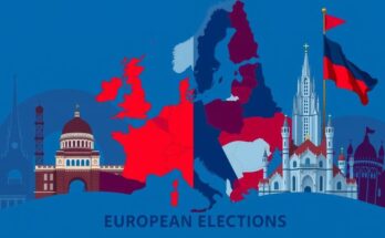 Elezioni europee, rise destra e liberali contro Trump, grafica politica pulsante.